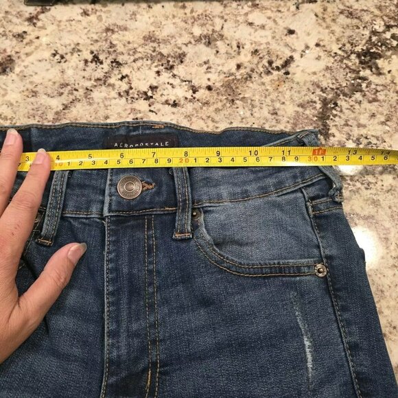 Aeropostale Jeans Denim Skinny Pant Womens 2 Short High Rise Ripped Jegging Blue - Picture 8 of 10